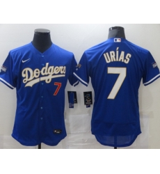 Men Los Angeles Dodgers Julio Urias 7 Championship Gold Trim Blue Limited All Stitched Flex Base Jersey Men Los Angeles Dodgers Julio Urias 7 Championship Gold Trim Blue Limited All Stitched Flex Base Jersey