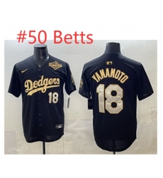 Men Los Angeles Dodgers Mookie Betts #50 Black Gold 2025 World Series Patch Limited Stitched Baseball Jersey