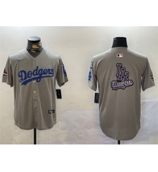 Men Los Angeles Dodgers Team Big Logo Grey 2024 World Series Champions With Fernando Memorial Patch Limited Stitched Baseball Jersey Men Los Angeles Dodgers Team Big Logo Grey 2024 World Series Champions With Fernando Memorial Patch Limited Stitched Baseball Jersey
