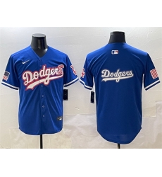 Men Los Angeles Dodgers Team Big Logo Royal With American Flag Patch Limited Stitched Baseball Jersey 1