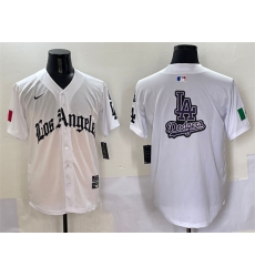 Men Los Angeles Dodgers Team Big Logo White Mexico 2025 LA Gothic Style With Fernando Patch Vapor Premier Limited Stitched Baseball Jersey 002