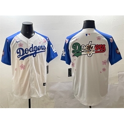 Men Los Angeles Dodgers Team Big Logo White Royal 2025 Tokyo Series Limited Stitched Baseball Jersey 001