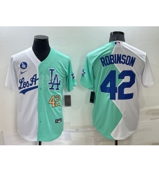Men Nike Los Angeles Dodgers 42 Jackie Robinson 2022 All Star White Green Cool Base Stitched Baseball Jerseys Men Nike Los Angeles Dodgers 42 Jackie Robinson 2022 All Star White Green Cool Base Stitched Baseball Jerseys