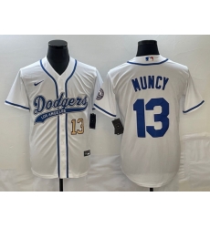 Men's Los Angeles Dodgers #13 Max Muncy Number White With Patch Cool Base Stitched Baseball Jersey Men's Los Angeles Dodgers #13 Max Muncy Number White With Patch Cool Base Stitched Baseball Jersey