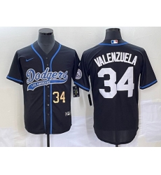 Men's Los Angeles Dodgers #34 Fernando Valenzuela Number Black With Patch Cool Base Stitched Baseball Jersey Men's Los Angeles Dodgers #34 Fernando Valenzuela Number Black With Patch Cool Base Stitched Baseball Jersey