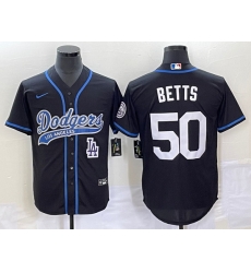 Men's Los Angeles Dodgers #50 Mookie Betts Black With Patch Cool Base Stitched Baseball Jersey1 Men's Los Angeles Dodgers #50 Mookie Betts Black With Patch Cool Base Stitched Baseball Jersey1