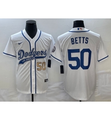 Men's Los Angeles Dodgers #50 Mookie Betts Number White With Patch Cool Base Stitched Baseball Jersey Men's Los Angeles Dodgers #50 Mookie Betts Number White With Patch Cool Base Stitched Baseball Jersey