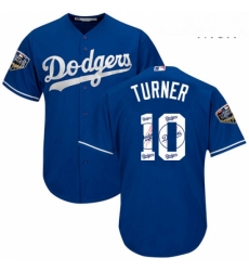 Mens Majestic Los Angeles Dodgers 10 Justin Turner Authentic Royal Blue Team Logo Fashion Cool Base 2018 World Series MLB Jersey Mens Majestic Los Angeles Dodgers 10 Justin Turner Authentic Royal Blue Team Logo Fashion Cool Base 2018 World Series MLB Jersey