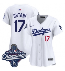 Women Los Angeles Dodgers 17 Shohei Ohtani White 2025 World Series Champions Home Cool Base Stitched Baseball Jersey Women Los Angeles Dodgers 17 Shohei Ohtani White 2025 World Series Champions Home Cool Base Stitched Baseball Jersey