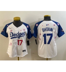 Women Los Angeles Dodgers 17 Shohei Ohtani White Royal 2025 Tokyo Series Limited Stitched Baseball Jersey Women Los Angeles Dodgers 17 Shohei Ohtani White Royal 2025 Tokyo Series Limited Stitched Baseball Jersey