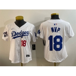 Women Los Angeles Dodgers 18 MVP White 2025 World Series Champions Patch Limited Stitched Baseball Jersey 