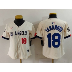 Women Los Angeles Dodgers 18 Yoshinobu Yamamoto Cream Stitched Jersey 1