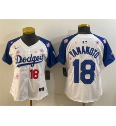 Women Los Angeles Dodgers 18 Yoshinobu Yamamoto White Royal 2025 Tokyo Series Limited Stitched Baseball Jersey