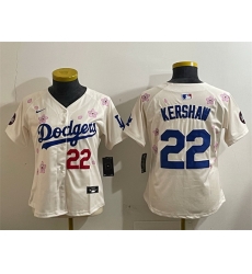 Women Los Angeles Dodgers 22 Clayton Kershaw Cream 2025 Tokyo Series Limited Stitched Baseball Jersey