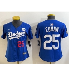Women Los Angeles Dodgers 25 Tommy Edman Royal 2024 World Series With No 34 Patch Alternate Limited Stitched Baseball Jersey Women Los Angeles Dodgers 25 Tommy Edman Royal 2024 World Series With No 34 Patch Alternate Limited Stitched Baseball Jersey