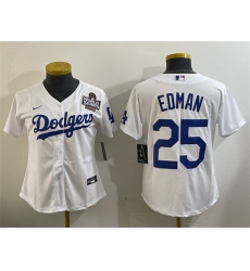 Women Los Angeles Dodgers 25 Tommy Edman White 2024 World Series Cool Base Stitched Baseball Jersey Women Los Angeles Dodgers 25 Tommy Edman White 2024 World Series Cool Base Stitched Baseball Jersey