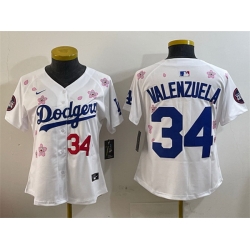 Women Los Angeles Dodgers 34 Fernando Valenzuela White 2025 Tokyo Series Limited Stitched Baseball Jersey
