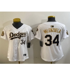 Women Los Angeles Dodgers 34 Toro Valenzuela White Gold 2024 World Series With Fernando Memorial Patch Home Limited Stitched Baseball Jersey Women Los Angeles Dodgers 34 Toro Valenzuela White Gold 2024 World Series With Fernando Memorial Patch Home Limited Stitched Baseball Jersey