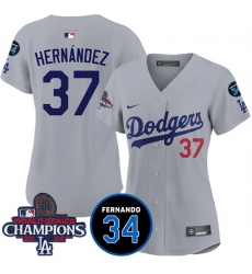 Women Los Angeles Dodgers 37 Teoscar Hernandez Gray 2024 World Series Champions With Fernando Memorial Patch Vapor Premier Limited Stitched Baseball Jersey Women Los Angeles Dodgers 37 Teoscar Hernandez Gray 2024 World Series Champions With Fernando Memorial Patch Vapor Premier Limited Stitched Baseball Jersey
