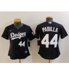 Women Los Angeles Dodgers 44 Vicente Padilla Black Stitched Jersey 3 Women Los Angeles Dodgers 44 Vicente Padilla Black Stitched Jersey 3
