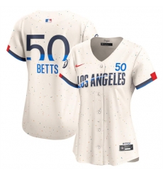 Women Los Angeles Dodgers 50 Mookie Betts Cream 2024 City Connect Limited Stitched Jersey Women Los Angeles Dodgers 50 Mookie Betts Cream 2024 City Connect Limited Stitched Jersey