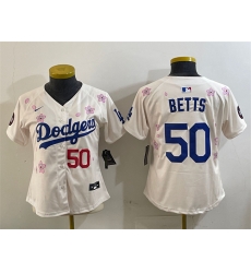 Women Los Angeles Dodgers 50 Mookie Betts Cream 2025 Tokyo Series Limited Stitched Baseball Jersey