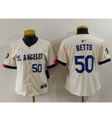 Women Los Angeles Dodgers 50 Mookie Betts Cream Stitched Jersey 1 Women Los Angeles Dodgers 50 Mookie Betts Cream Stitched Jersey 1