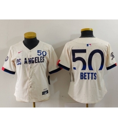 Women Los Angeles Dodgers 50 Mookie Betts Cream Stitched Jersey 2 Women Los Angeles Dodgers 50 Mookie Betts Cream Stitched Jersey 2