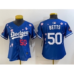 Women Los Angeles Dodgers 50 Mookie Betts Royal 2025 Tokyo Series Limited Stitched Baseball Jersey