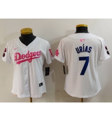 Women Los Angeles Dodgers 7 White Pink Vin  26 Kobe Patch Stitched Baseball Jersey