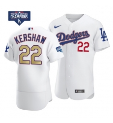 Women Los Angeles Dodgers Clayton Kershaw 22 Gold Program Designed Edition White Flex Base Stitched Jersey Women Los Angeles Dodgers Clayton Kershaw 22 Gold Program Designed Edition White Flex Base Stitched Jersey