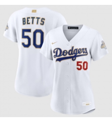Women Los Angeles Dodgers Mookie Betts Nike White 2026 Gold Collection Stadium Jersey Women Los Angeles Dodgers Mookie Betts Nike White 2026 Gold Collection Stadium Jersey