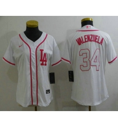 Women's Los Angeles Dodgers #34 Fernando Valenzuela Pink White Stitched Baseball Jersey Women's Los Angeles Dodgers #34 Fernando Valenzuela Pink White Stitched Baseball Jersey