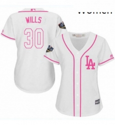 Womens Majestic Los Angeles Dodgers 30 Maury Wills Authentic White Fashion Cool Base 2018 World Series MLB Jersey Womens Majestic Los Angeles Dodgers 30 Maury Wills Authentic White Fashion Cool Base 2018 World Series MLB Jersey