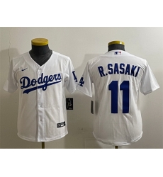 Youth Los Angeles Dodgers 11 Roki Sasaki White Cool Base Stitched Baseball Jersey Youth Los Angeles Dodgers 11 Roki Sasaki White Cool Base Stitched Baseball Jersey