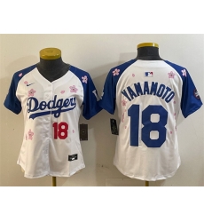 Youth Los Angeles Dodgers 18 Yoshinobu Yamamoto White Royal 2025 Tokyo Series Limited Stitched Baseball Jersey