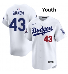 Youth Los Angeles Dodgers 43 Anthony banda White 2024 World Series Stitched Baseball Jersey Youth Los Angeles Dodgers 43 Anthony banda White 2024 World Series Stitched Baseball Jersey