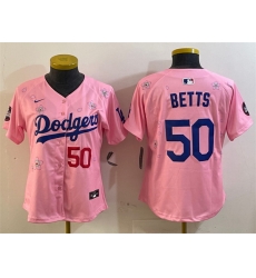 Youth Los Angeles Dodgers 50 Mookie Betts Pink 2025 Tokyo Series Limited Stitched Baseball Jersey