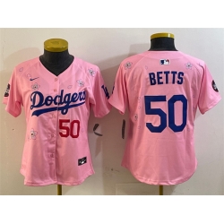 Youth Los Angeles Dodgers 50 Mookie Betts Pink 2025 Tokyo Series Limited Stitched Baseball Jersey