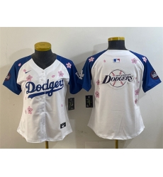 Youth Los Angeles Dodgers Team Big Logo White Royal 2025 Tokyo Series Limited Stitched Baseball Jersey 002