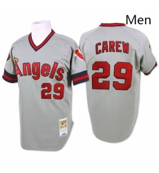 Mens Mitchell and Ness 1985 Los Angeles Angels of Anaheim 29 Rod Carew Replica Grey Throwback MLB Jersey