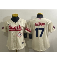Women's Los Angeles Angels #17 Shohei Ohtani Number Cream 2022 City Connect Cool Base Stitched Jersey Women's Los Angeles Angels #17 Shohei Ohtani Number Cream 2022 City Connect Cool Base Stitched Jersey