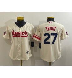 Women's Los Angeles Angels #27 Mike Trout Cream 2022 City Connect Cool Base Stitched Jersey Women's Los Angeles Angels #27 Mike Trout Cream 2022 City Connect Cool Base Stitched Jersey