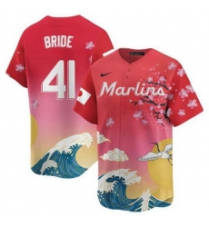 Men Miami Marlins 41 Jonah Bride Pink Japanese Heritage Night 2025 Limited Baseball Jersey