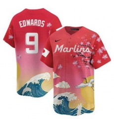 Men Miami Marlins 9 Xavier Edwards Pink Japanese Heritage Night 2025 Limited Baseball Jersey