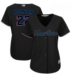 Marlins #22 Sandy Alcantara Black Alternate Women Stitched Baseball Jersey Marlins #22 Sandy Alcantara Black Alternate Women Stitched Baseball Jersey