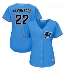 Marlins #22 Sandy Alcantara Blue Alternate Women Stitched Baseball Jersey Marlins #22 Sandy Alcantara Blue Alternate Women Stitched Baseball Jersey