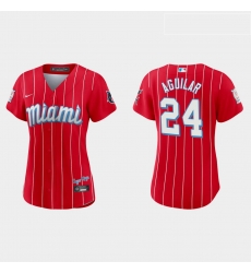Miami Marlins 24 Jesus Aguilar Women Nike 2021 City Connect Authentic MLB Jersey Red Miami Marlins 24 Jesus Aguilar Women Nike 2021 City Connect Authentic MLB Jersey Red