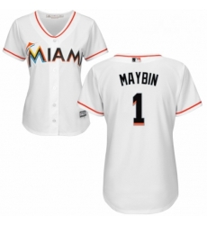 Womens Majestic Miami Marlins 1 Cameron Maybin Authentic White Home Cool Base MLB Jersey Womens Majestic Miami Marlins 1 Cameron Maybin Authentic White Home Cool Base MLB Jersey