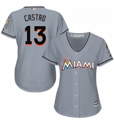 Womens Majestic Miami Marlins 13 Starlin Castro Authentic Grey Road Cool Base MLB Jersey Womens Majestic Miami Marlins 13 Starlin Castro Authentic Grey Road Cool Base MLB Jersey
